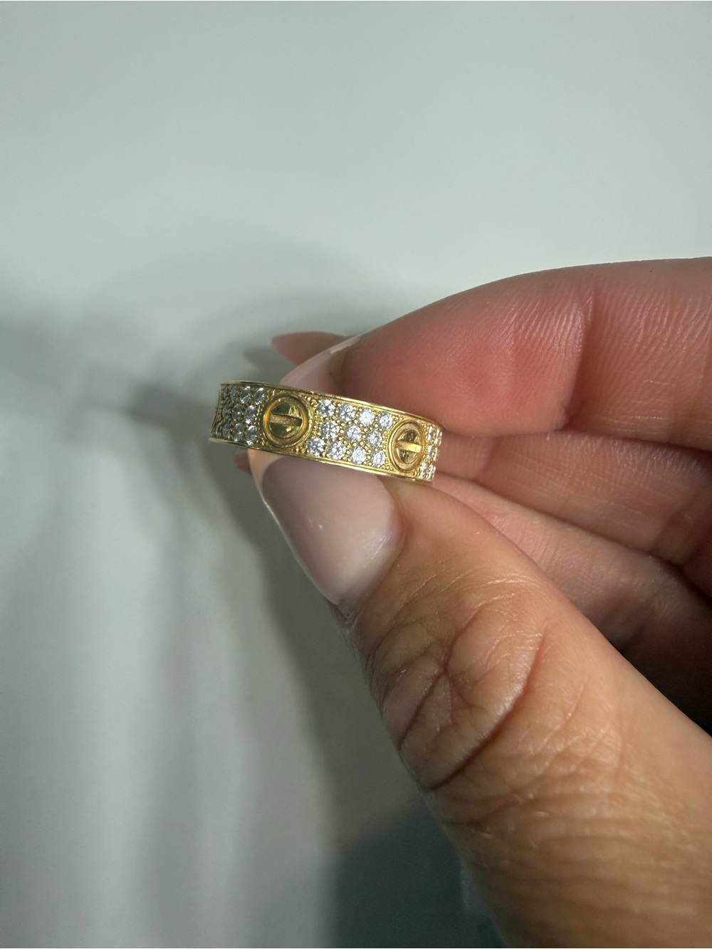 Gold Pave Screw Motif Band Ring - Elegant Women's Jewelry